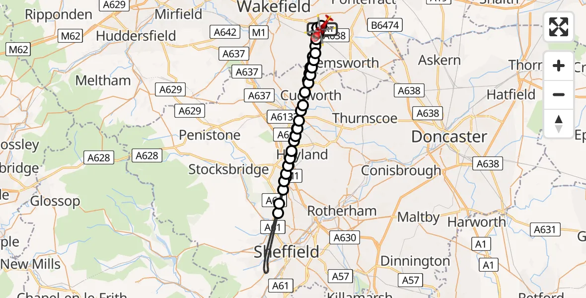 Flight route map: Air Ambulance Helicopter to YAA Nostell Helicopter Port, YAA Nostell Helicopter Port