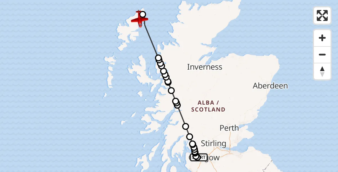 Flight route Air Ambulance Aircraft Glasgow Airport - Am Baile Ùr, 24 February 2026, 10:34