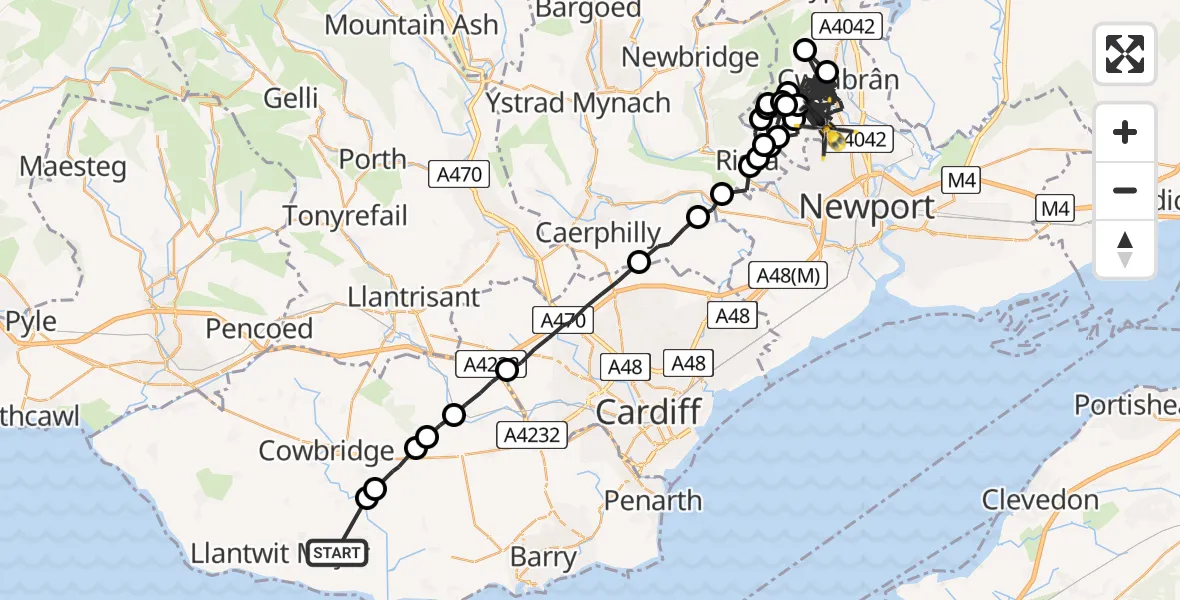 Routekaart van de vlucht: Police Helicopter to Cwmbran Central, Cwmbran Central