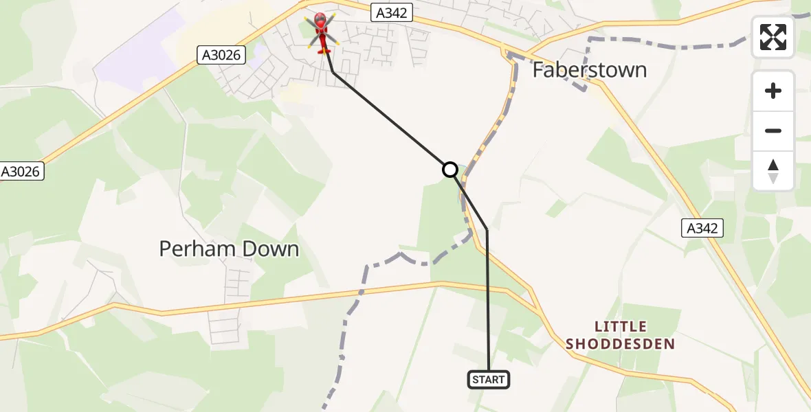 Routekaart van de vlucht: Air Ambulance Helicopter to Ludgershall, Astor Crescent