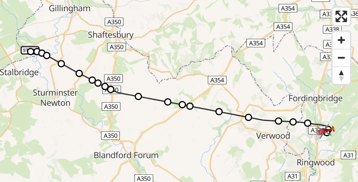 Flight route map: Air Ambulance Helicopter to Ibsley, Ibsley