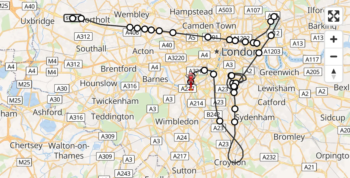 Flight route map: Air Ambulance Helicopter to London Heliport, London Heliport