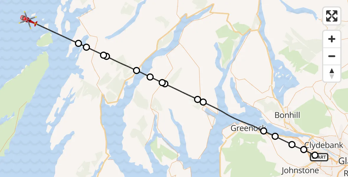 Flight route map: Air Ambulance Helicopter to Inner Seas, Inner Seas