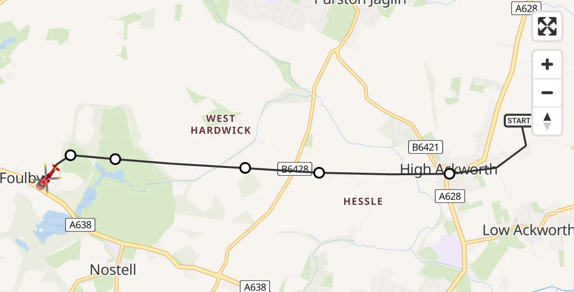 Routekaart van de vlucht: Air Ambulance Helicopter to YAA Nostell Helicopter Port, YAA Nostell Helicopter Port