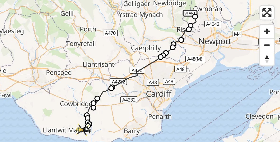 Routekaart van de vlucht: Police Helicopter to MOD St Athan, MOD St Athan