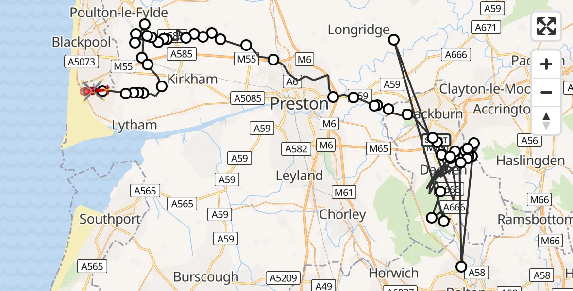 Routekaart van de vlucht: Air Ambulance Helicopter to Blackpool Airport, Blackpool Airport