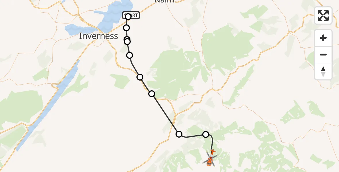 Routekaart van de vlucht: Coastguard Helicopter to Glenmore, Inverness Airport