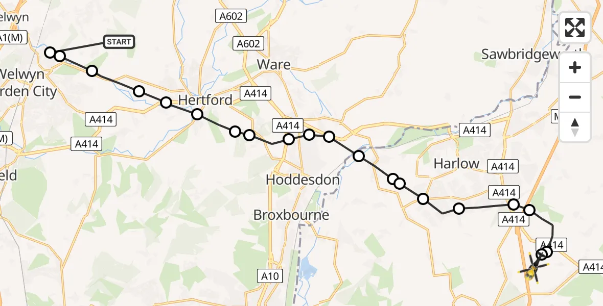 Routekaart van de vlucht: Police Helicopter to North Weald Bassett, Weald Hall Lane