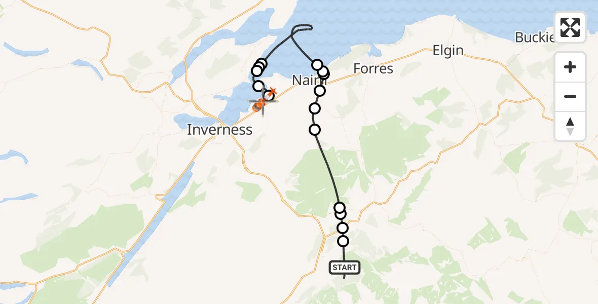 Routekaart van de vlucht: Coastguard Helicopter to Inverness Airport, Inverness Airport