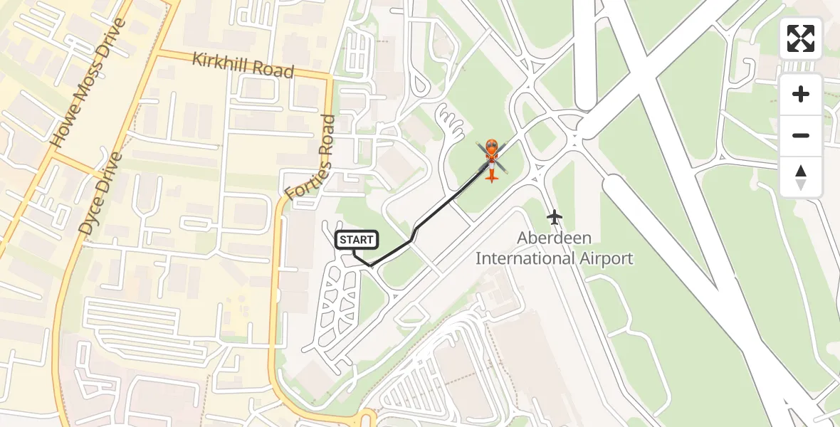 Flight route map: Coastguard Helicopter to Aberdeen International Airport, Aberdeen International Airport