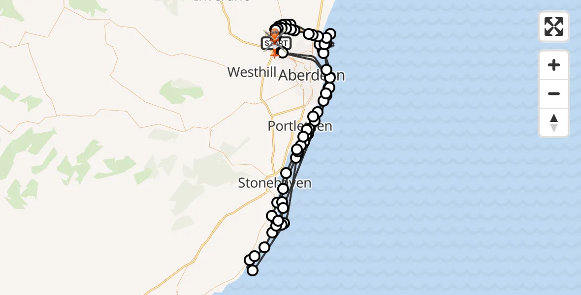 Flight route map: Coastguard Helicopter to Aberdeen International Airport, Aberdeen International Airport
