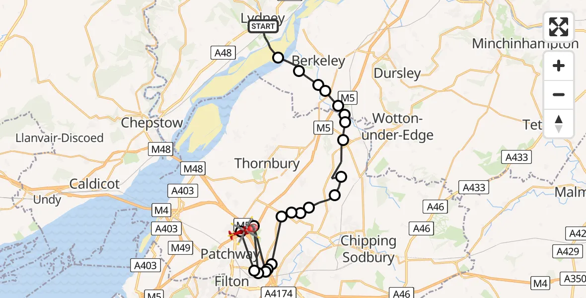 Routekaart van de vlucht: Air Ambulance Helicopter to Almondsbury Helicopter Base, Almondsbury Helicopter Base