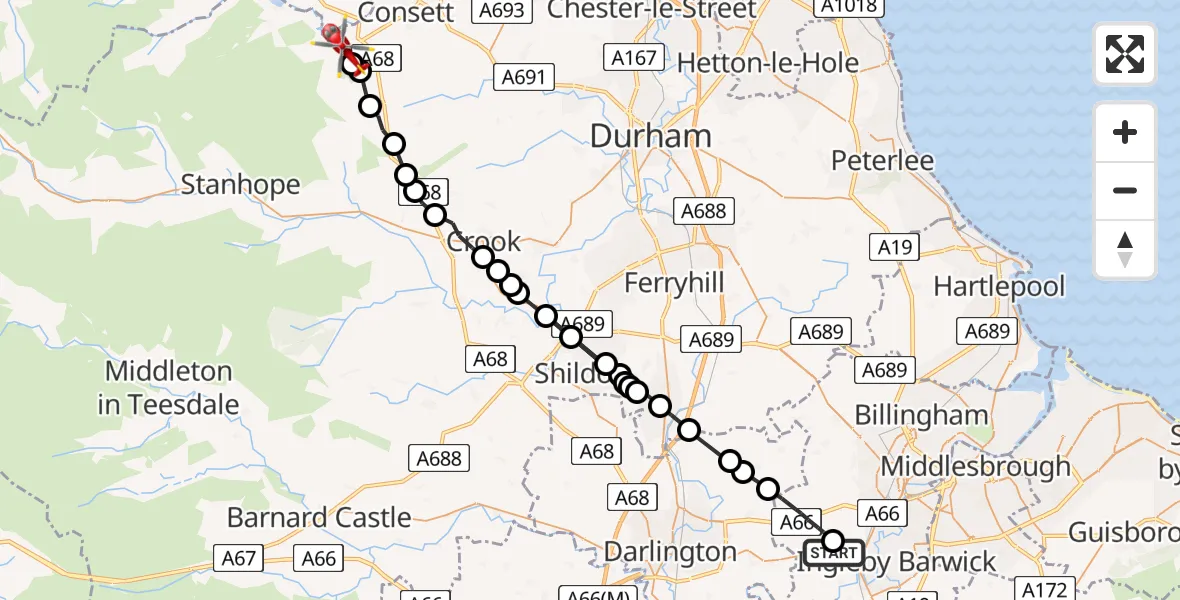 Routekaart van de vlucht: Air Ambulance Helicopter to Castleside, Castleside