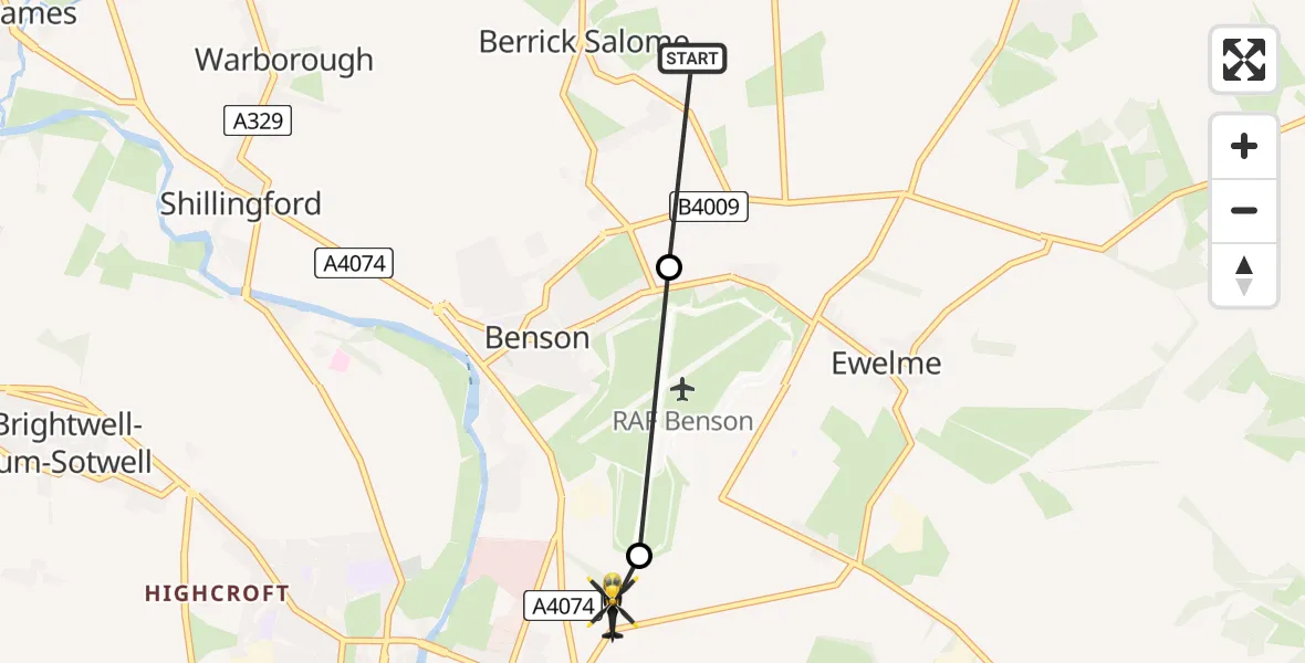 Routekaart van de vlucht: Police Helicopter to Crowmarsh Gifford, Clack's Lane