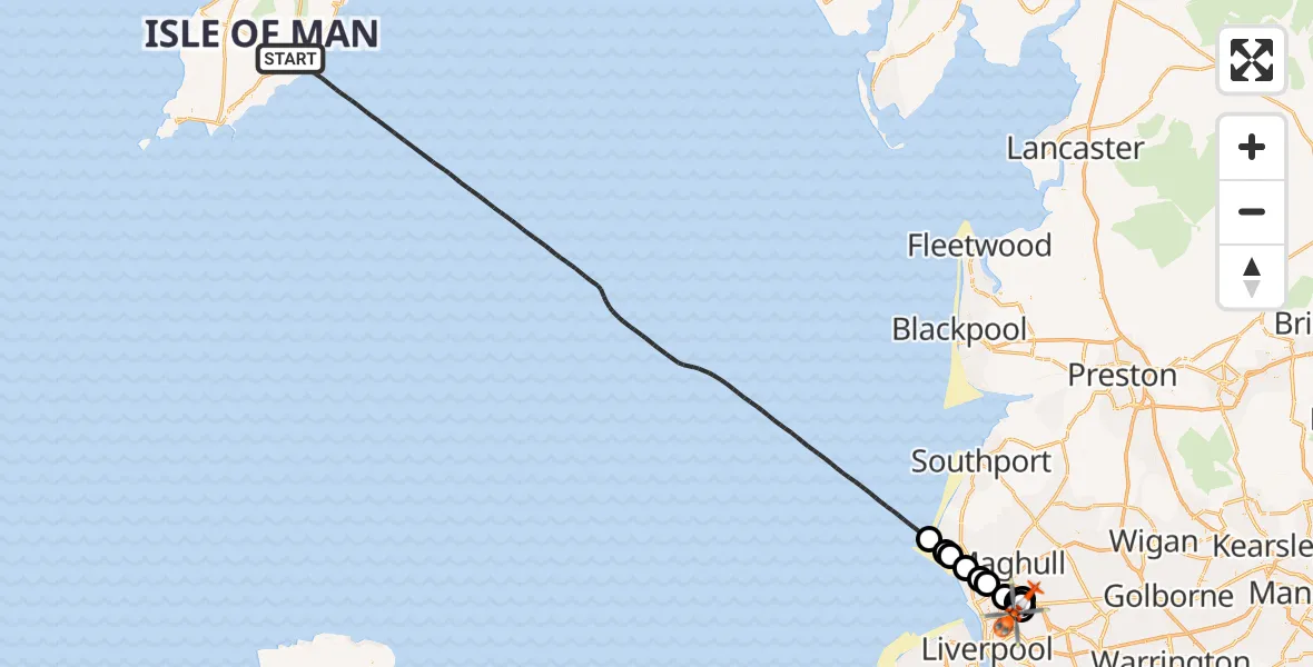 Routekaart van de vlucht: Coastguard Helicopter to Liverpool, Lower Lane