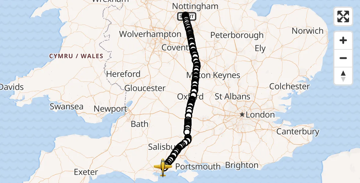 Flight route map: Police Aircraft to Bournemouth Airport, Bournemouth Airport