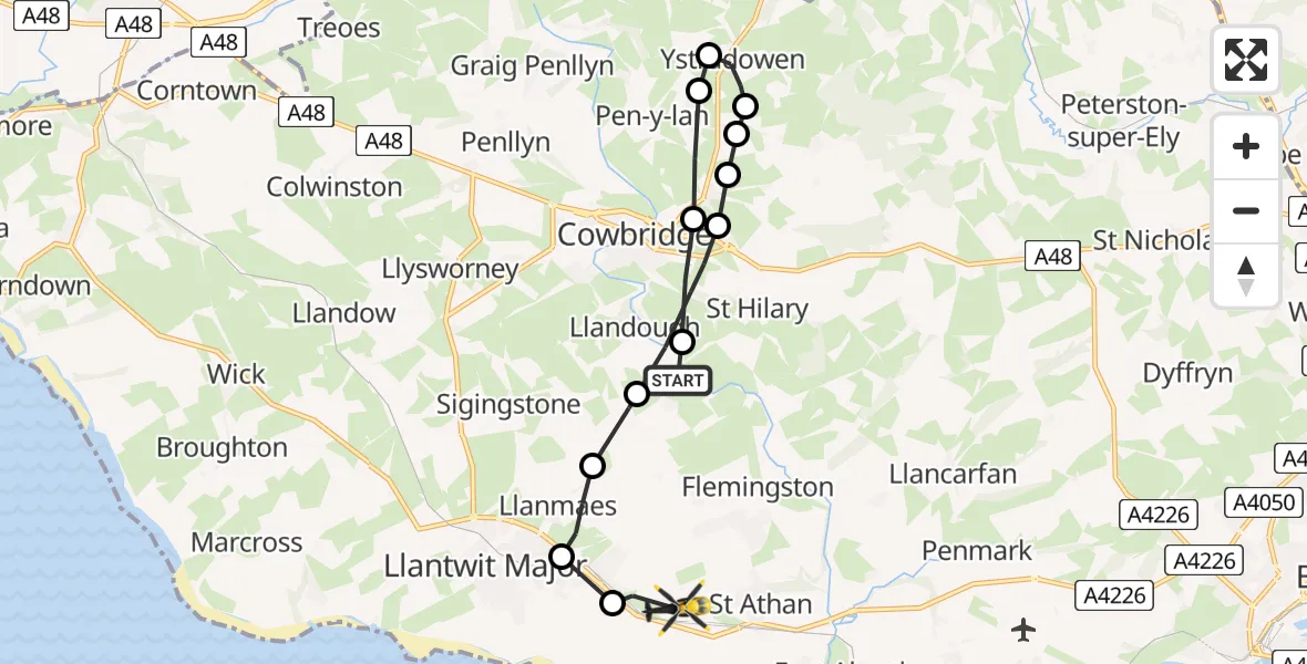 Flight route map: Police Helicopter to MOD St Athan, MOD St Athan