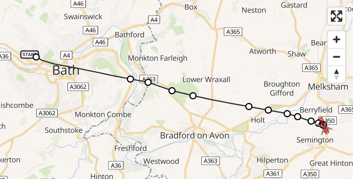 Routekaart van de vlucht: Air Ambulance Helicopter to Wiltshire Air Ambulance, Wiltshire Air Ambulance