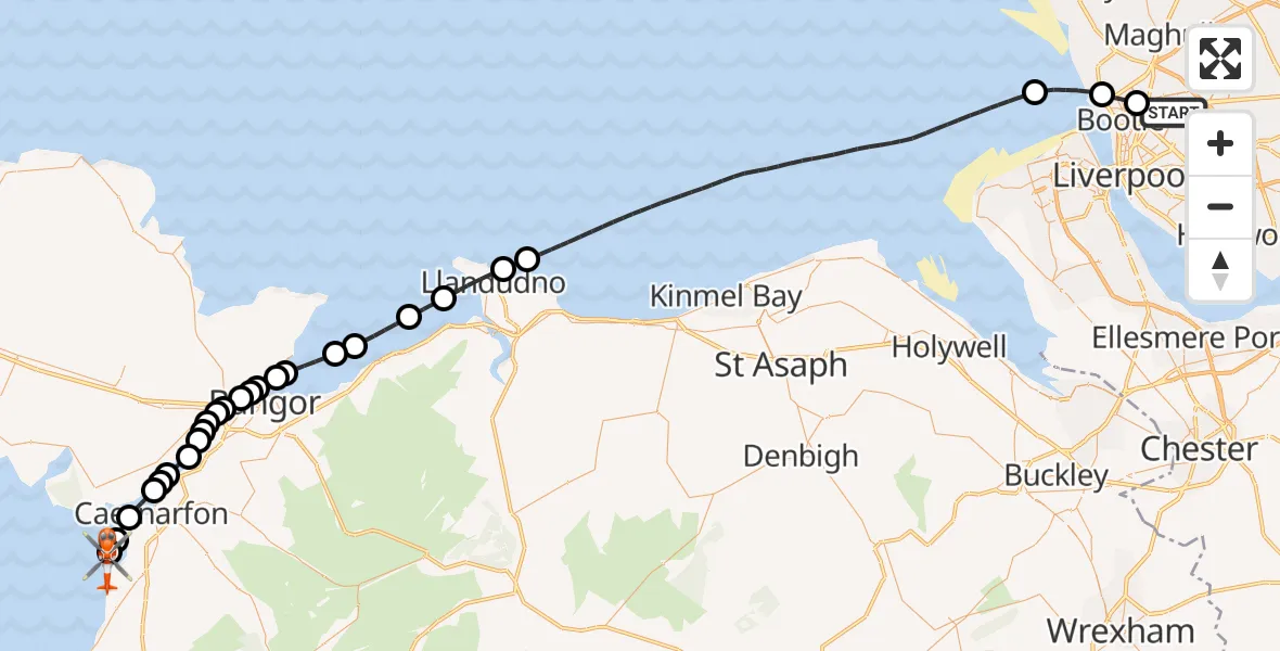 Routekaart van de vlucht: Coastguard Helicopter to Caernarfon Airport, Caernarfon Airport