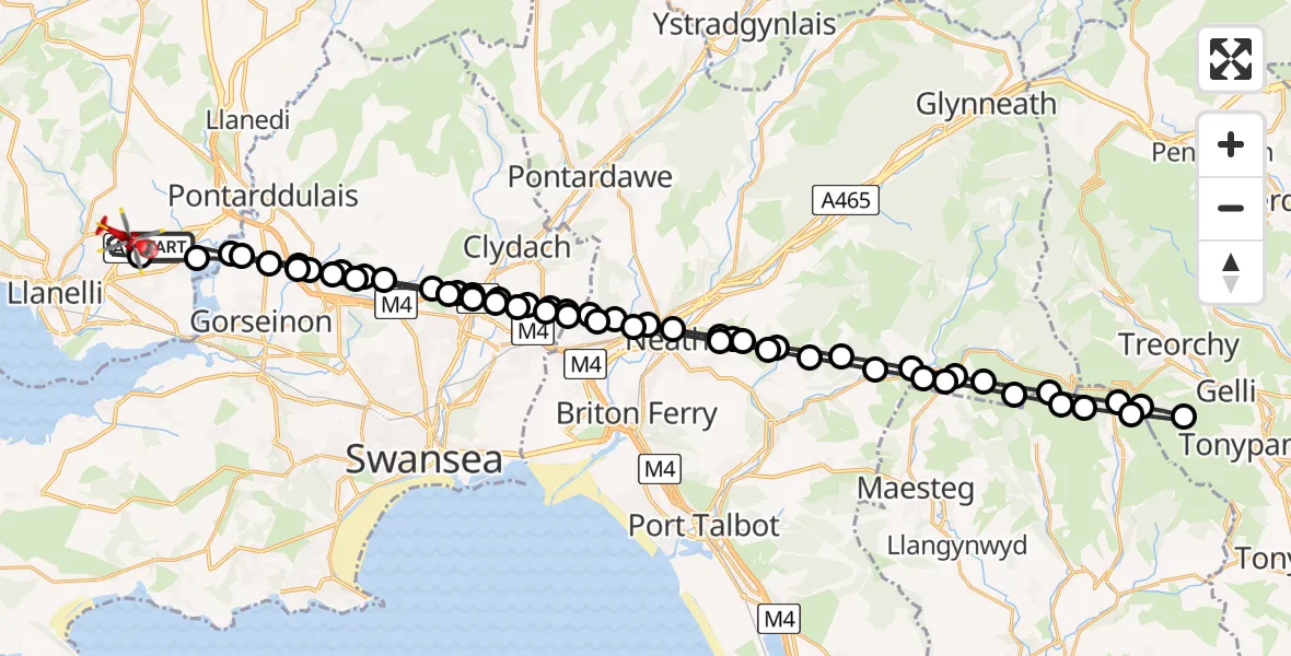 Routekaart van de vlucht: Air Ambulance Helicopter to Dafen, Heol Aur