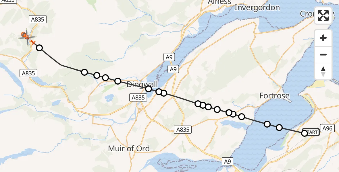 Routekaart van de vlucht: Coastguard Helicopter to Garve, Inverness Airport