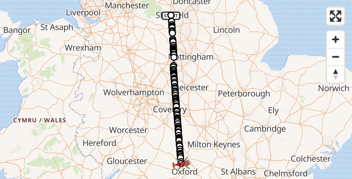 Routekaart van de vlucht: Air Ambulance Helicopter to London Oxford Airport, London Oxford Airport