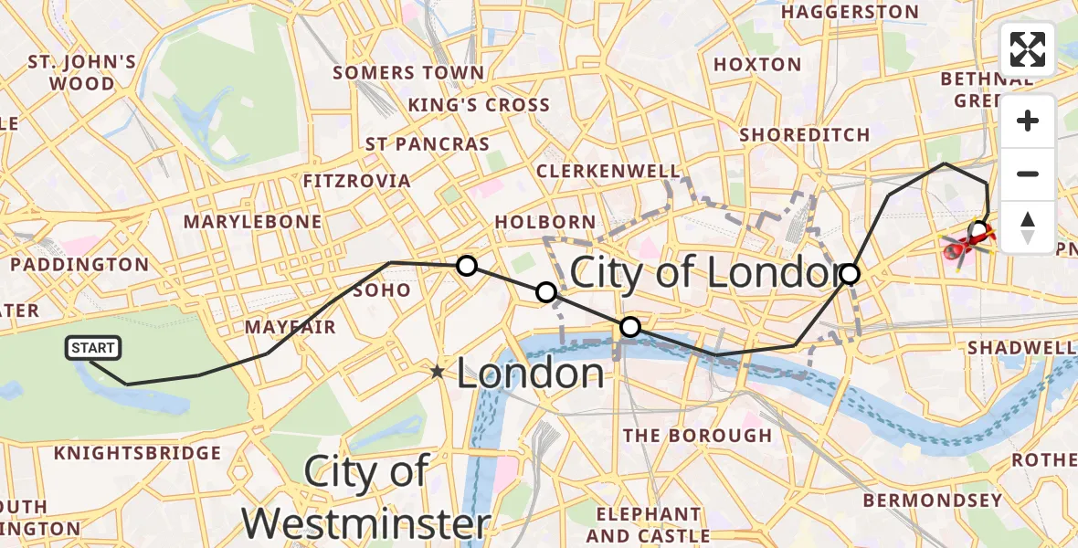 Flight route map: Air Ambulance Helicopter to Royal London Hospital, Royal London Hospital