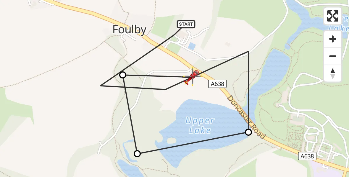 Routekaart van de vlucht: Air Ambulance Helicopter to YAA Nostell Helicopter Port, YAA Nostell Helicopter Port