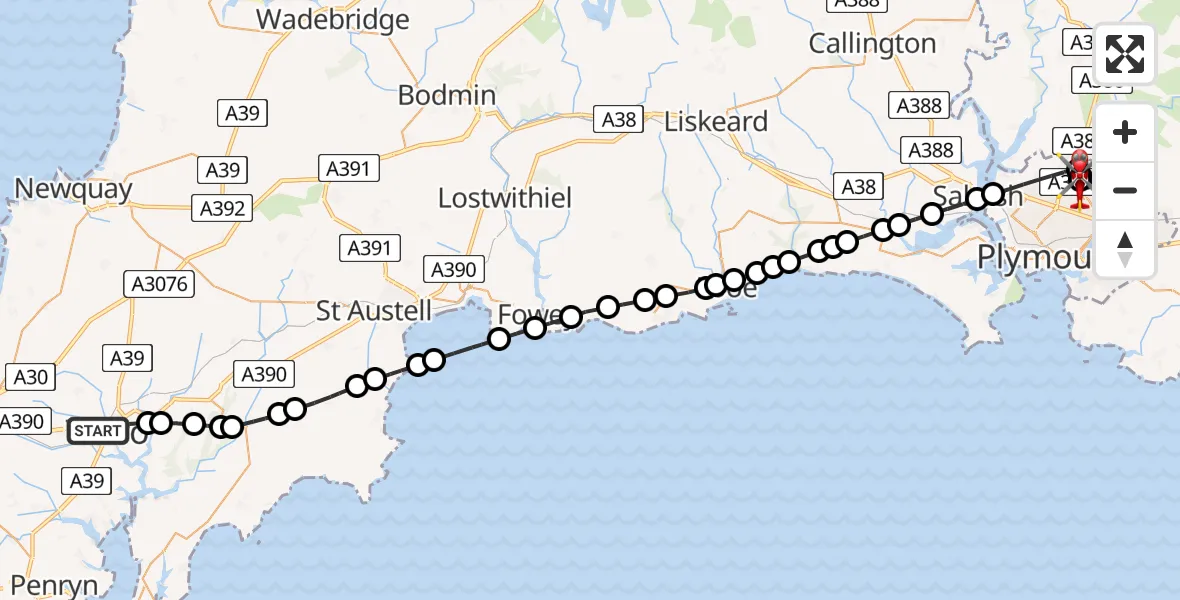 Routekaart van de vlucht: Air Ambulance Helicopter to Derriford Hospital, Derriford Hospital