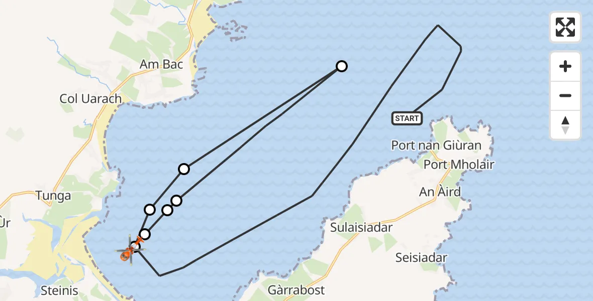 Flight route map: Coastguard Helicopter to Mealabost, Mealabost