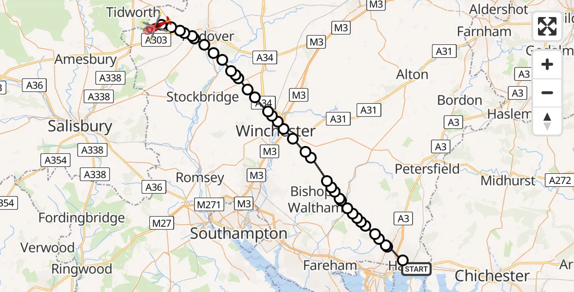 Routekaart van de vlucht: Air Ambulance Helicopter to Kimpton, Down Road