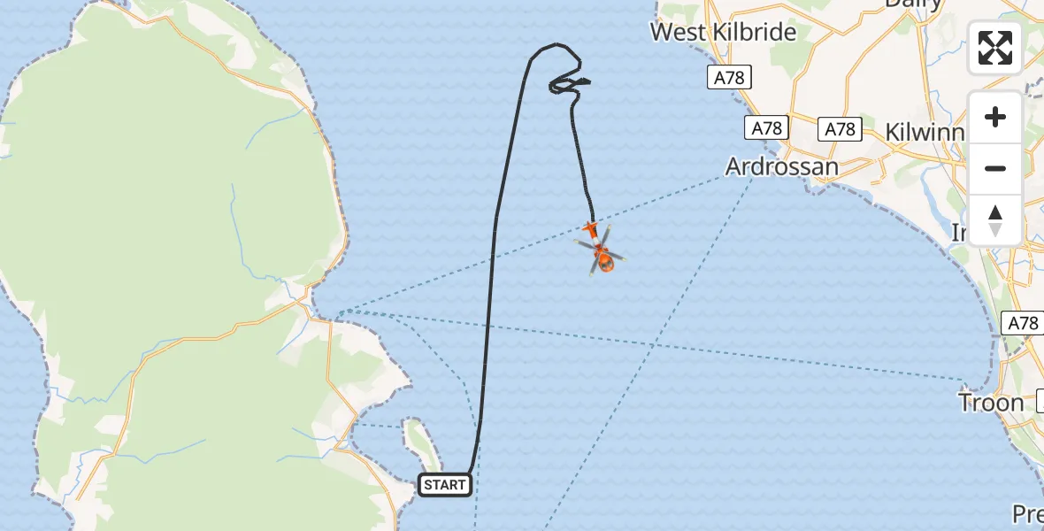 Flight route map: Coastguard Helicopter to Inner Seas, Inner Seas