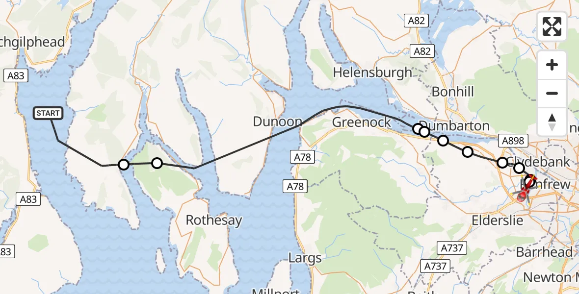 Routekaart van de vlucht: Air Ambulance Helicopter to Glasgow Airport, Glasgow Airport
