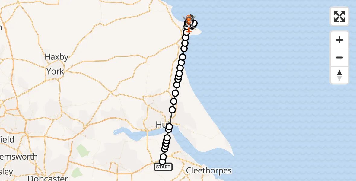 Flight route map: Coastguard Helicopter to Bempton, Nature Trail