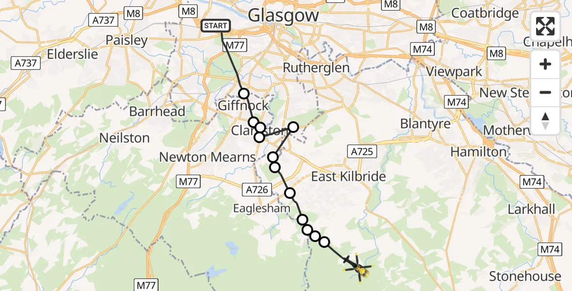 Routekaart van de vlucht: Police Helicopter to Caldermill, Ardochrig Road
