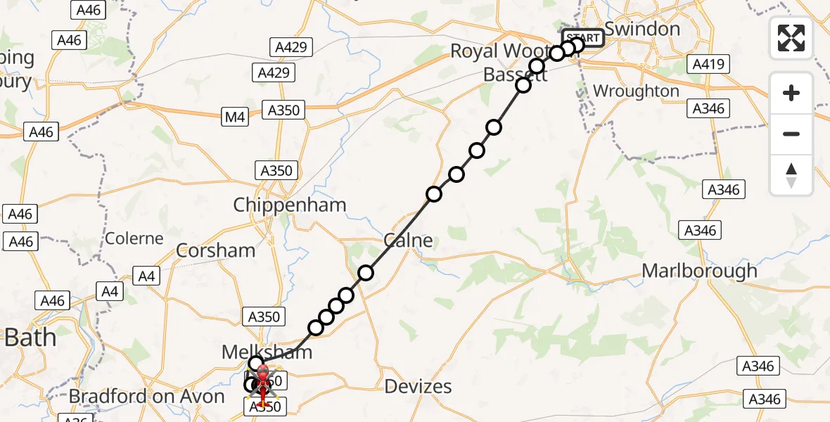 Routekaart van de vlucht: Air Ambulance Helicopter to Wiltshire Air Ambulance, Wiltshire Air Ambulance