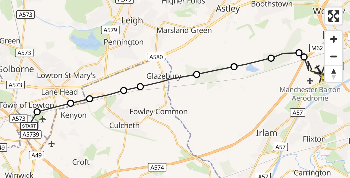 Routekaart van de vlucht: Police Helicopter to Worsley, Robinia Close