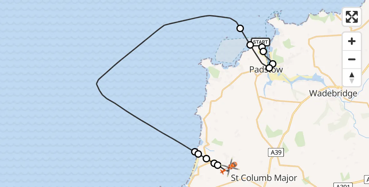 Routekaart van de vlucht: Coastguard Helicopter to Cornwall Airport Newquay, Cornwall Airport Newquay