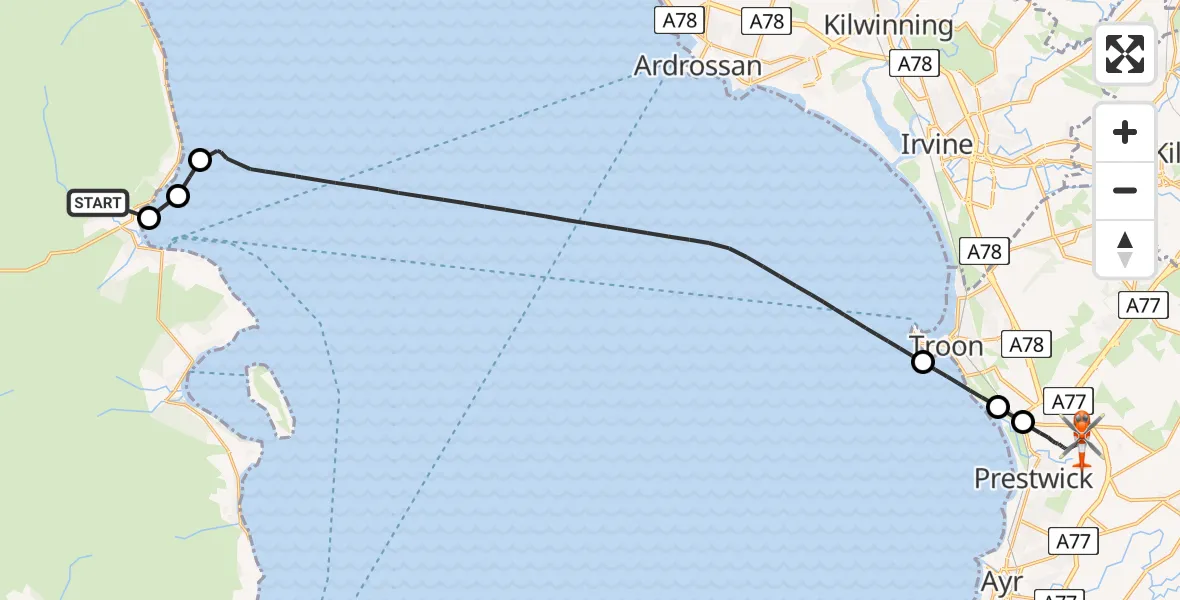 Flight route map: Coastguard Helicopter to Glasgow Prestwick Airport, Glasgow Prestwick Airport