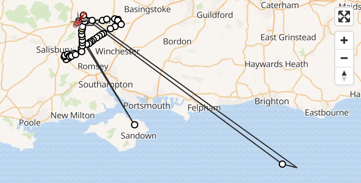 Flight route map: Air Ambulance Helicopter to Thruxton Aerodrome, Thruxton Aerodrome