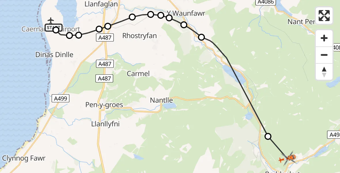 Routekaart van de vlucht: Coastguard Helicopter to Beddgelert, A498