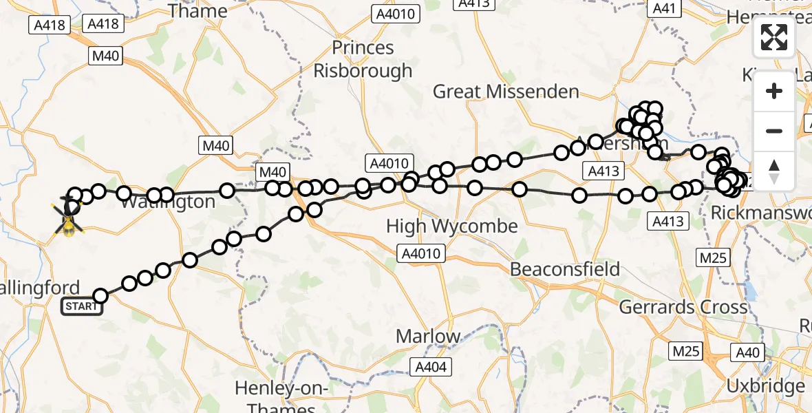 Flight route map: Police Helicopter to Ewelme, Ewelme