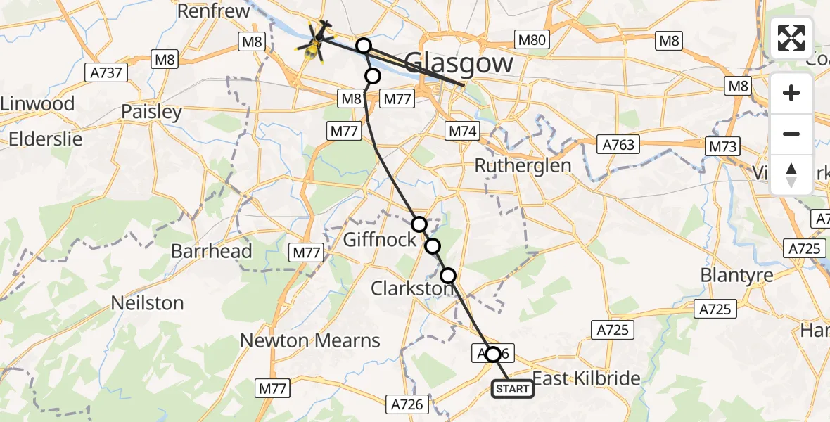 Routekaart van de vlucht: Police Helicopter to Glasgow, Clyde Tunnel