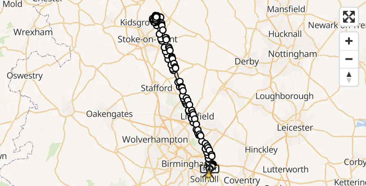 Flight path map showing Police Helicopter route from Birmingham Airport to Birmingham Airport