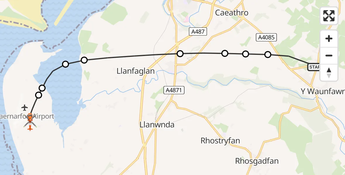 Routekaart van de vlucht: Coastguard Helicopter to Caernarfon Airport, Caernarfon Airport