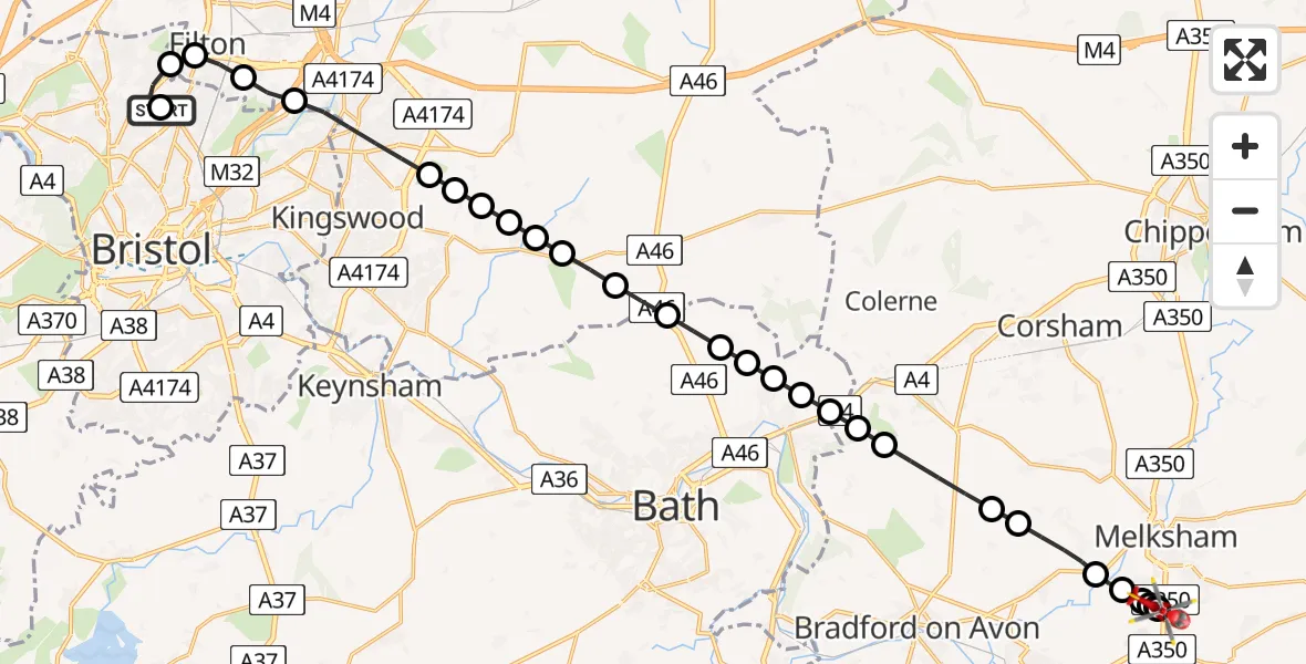 Routekaart van de vlucht: Air Ambulance Helicopter to Wiltshire Air Ambulance, Wiltshire Air Ambulance