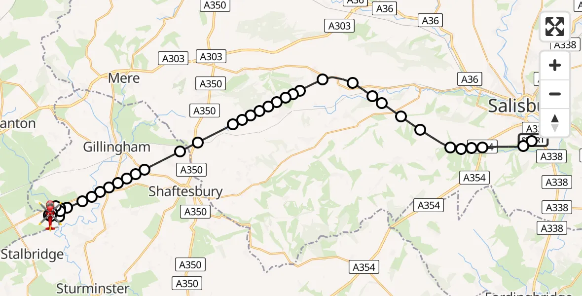 Routekaart van de vlucht: Air Ambulance Helicopter to Henstridge Airfield, Henstridge Airfield