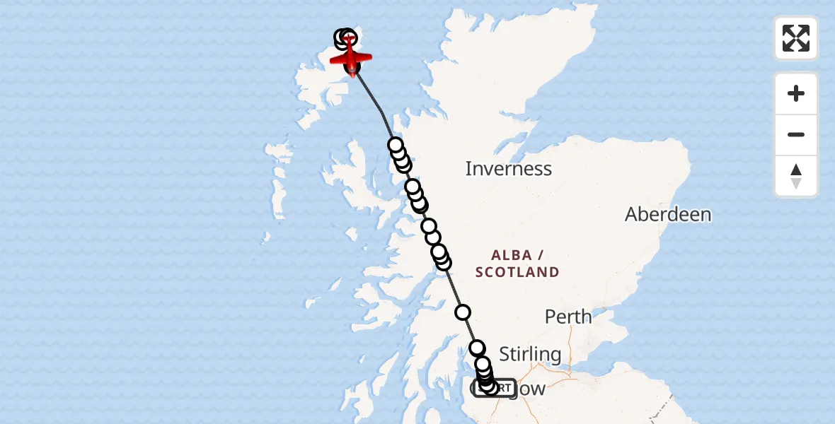 Flight route map: Air Ambulance Aircraft to Borgh, Glasgow Airport