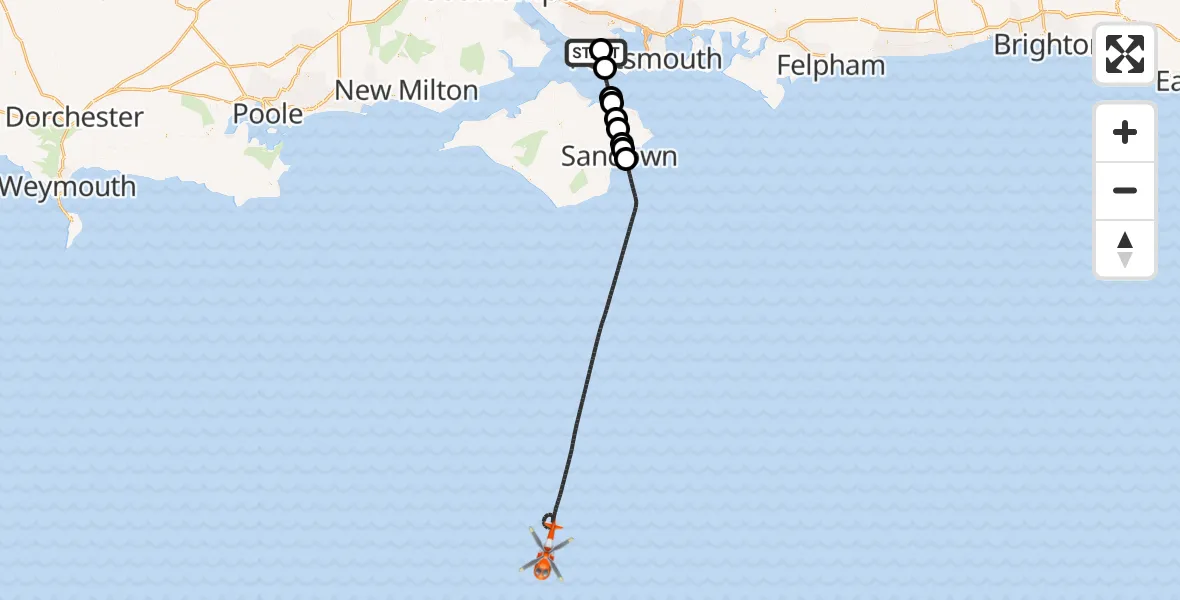 Flight route map: Coastguard Helicopter to English Channel, English Channel