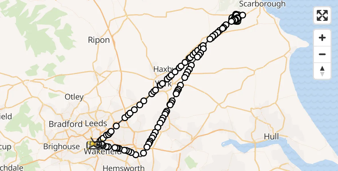 Flight route map: Police Helicopter to East Ardsley, Stoney Lane